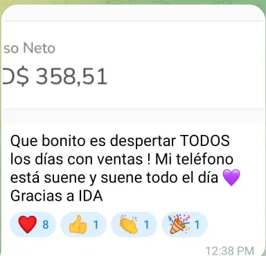 Mensaje: que bonito es despertar todos los días con ventas, gracias a IDA